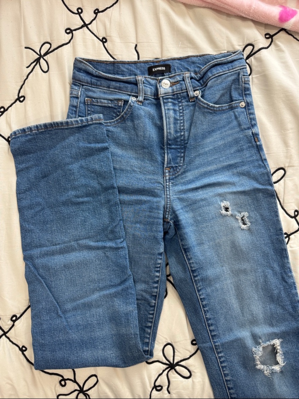 Express Light Blue Distressed Skinny Jeans